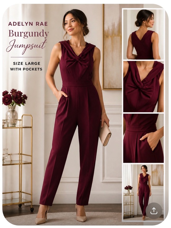 Adelyn Rae Pants - Adelyn Rae Elegant Burgundy Jumpsuit with pockets, size large